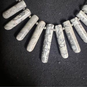 Gray Marble-Like -Silver Tone Statement Necklace